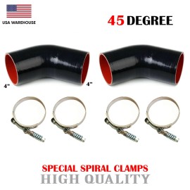 PAKA HAND TOOLS 4" 45 DEGREE ELBOW COUPLER BLACK-RED SILICONE HOSE COUPLER TURBO PIPE + CLAMPS