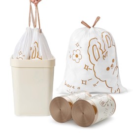 4 Gallon Small Trash Bags Drawstring, Bathroom Garbage Bags, 120 Counts Trash-Can-Liners for Bathroom Kitchen Office, White Rabbit Print Style 4-Gallon Small Trash Can Liners