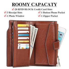 SENDEFN Ladies Purse,Large Capacity Genuine Leather Women's Wallet with Multiple Card Slots