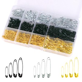 720 Pcs 3 Colors Safety Pins 4 Sizes Strong Safety Pins with Storage Box Assorted for Craft Sewing Art Clothes Jewelry Making(Gold, Black, Silver)