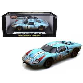 1966 Ford GT-40 MK II #1 Light Blue Diecast Model Car Miles Hulme for Le Mans 1/18 Scale Shelby Collectibles DCD Dirty Version