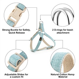 Plutus Pet Cotton Hemp Step in Dog Harness, Sustainable, Lightweight and Escape-Proof, Quick Fit Dog Harness for Puppy Small Medium and Large Dogs, Light Blue, XS