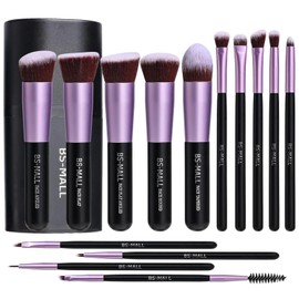 BS-MALL Pinceles de Maquillaje Sintéticos Premium Base en Polvo Correctores Sombras de Ojos 14 Piezas Morado para Principiante de Maquillaje o Profesional con Estuche de Viaje