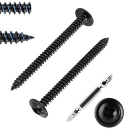 FandWay 100Pcs Wafer Head Self Tapping Screws Black,M4.2x32mm Wood Screws 410 Stainless Steel,Modified Truss Head Self Drilling Screw,Sheet Metal Screw Phillips Drive for Aluminum WoodWork Plastics.