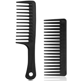 2PCS Wide Tooth Comb for Curly - Large Hair Detangling Comb,Styling Comb for Wet Dry Hair,Hair Care Comb for Women Men,Shampoo Shower Comb (Black)