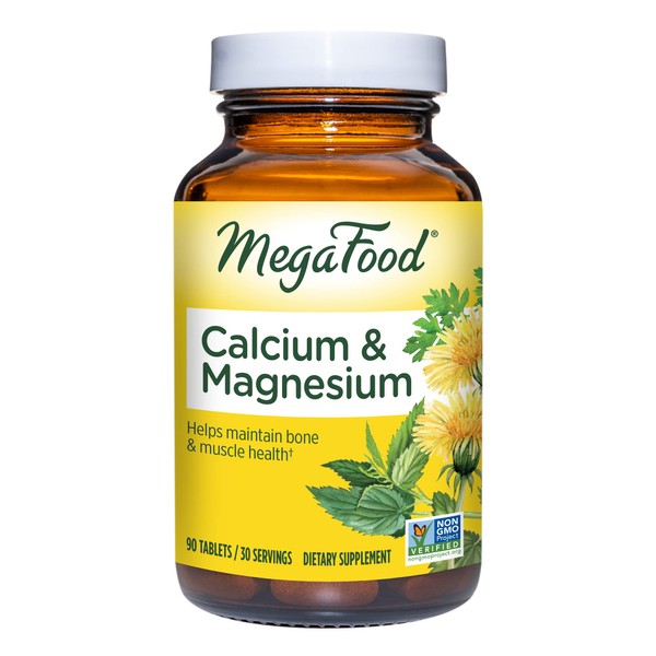MegaFood Calcium Magnesium Supplement - with fermented Magnesium Glycinate - Supports Bone Health & Heart Health - Calcium & Magnesium Supplement for Men & Women - Non-GMO - 90 Tabs (30 Servings)