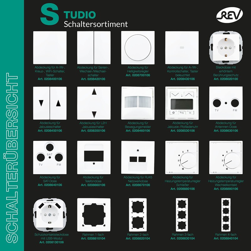 REV Studio, 2-Way Frame Socket, Frame Light Switch, etc., White