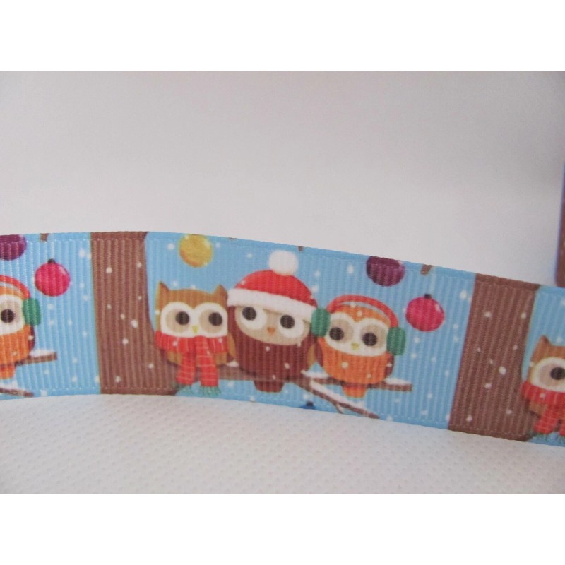 Christmas Owls 1 inch Grosgrain Ribbon Blue