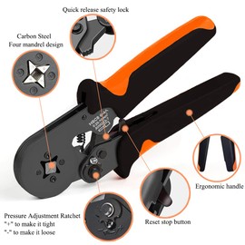 Ferrule Crimper Plier, Aongray Self-Adjustable Ratchat Wire Crimping Tool [0.25-10mm² / AWG23-7], Crimper Plier to Crimp The Bootlace Ferrules (Ferrule Crimper Plier)