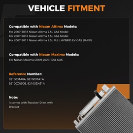 Autoexact A/C AC Condenser Air Conditioning Condenser for 2007-2018 Nissan Altima 2.5L/ 3.5L and for 2007-2011 Nissan Altima 2.5L FHEV Model, A/C Condenser for 2009-2020 Nissan Maxima 3.5L