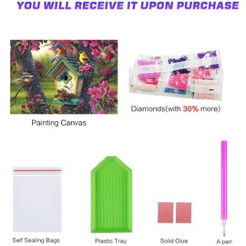 Paifeancodill 5D Diamond Painting Kits for Adults, DIY Diamond Art Gem Painting Kit Full Drill Rhinestone Paintings Canvas Pictures Arts for Home Wall Decoration (Bird in the Forest 12x16 inch)