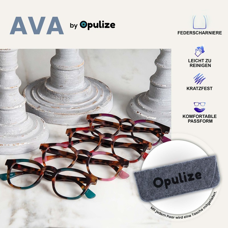 OPULIZE Ava Lesebrille 2er Pack Schmeichelhaft Abgerundet Rahmen Federscharniere Kratzfest