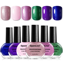 OpenLive 10ml 6 Colors Nail Polish Set Glitter Dark Green Glitter Pink Glitter Deep Blue Series Nail Polish Gifts for Women