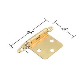Renovators Supply Manufacturing Solid Brass Cabinet Door Hinge With Hardware 2 3/4 In. Tarnish Resistant Brass Flush Mount Kitchen Cabinet Hinge, Pack Of 12