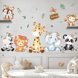 wondever Safari Animals Wall Stickers Elephant Jungle Animals Giraffe Lion Peel and Stick Wall Art Decals for Kids Bedroom Baby Nursery