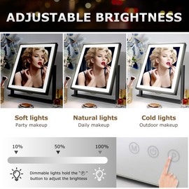 KPIONT Hollywood Vanity Mirror with Lights, 360° Rotation LED Lighted Makeup Mirror, 3 Color Lighting Modes, Portable Mirror for Bedroom, Mirror with Lights for Makeup Desk ＆ Dressing Room (Black)