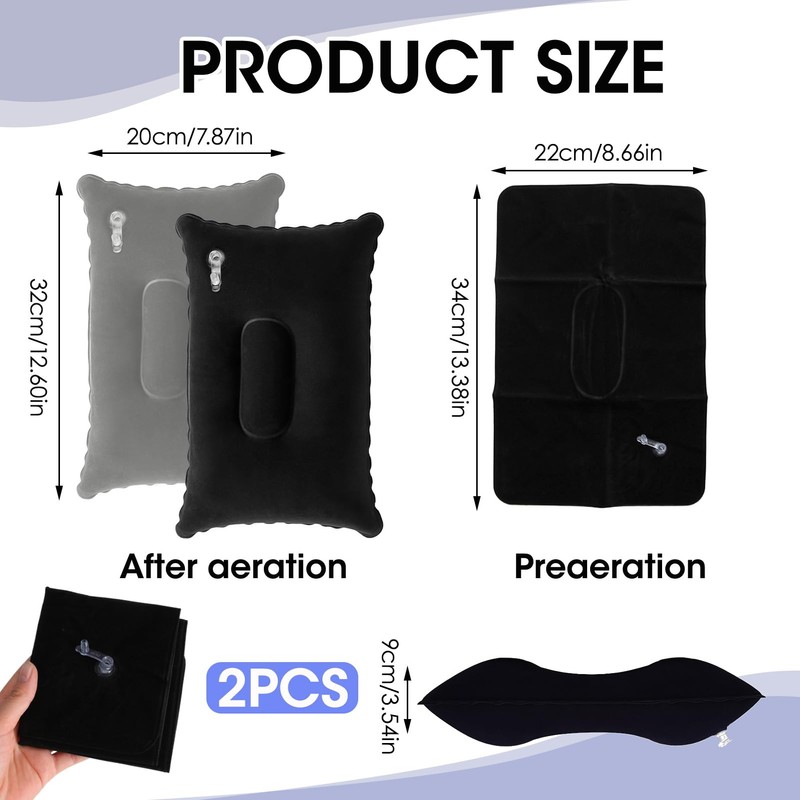 Vidacharmy 2 x Soft Inflatable Pillows, Ultralight and Portable Small