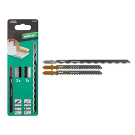 wolfcraft Jigsaw Blades Insulation, 3-Piece - Project Set for Quick Cuts - Ideal for XPS Insulation Material, Wood Fibre Insulation Panels and Roof Slats - Made in Germany - 2346000