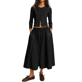 Tankaneo Womens 2 Piece Skirt Sets 3/4 Sleeve Knit Tops Elastic Waist Midi Skirt Outfits Casual Matching Dress Set