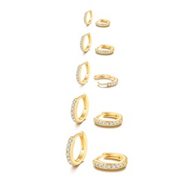 Dainty Tiny 14K Gold Huggie Hoop Earrings, 5 Pairs Mini Cubic Zirconia Hoops Earring Set for Cartilage Helix Lobe Piercings Small Hoop Earrings 5/6/7/8/9mm for Women
