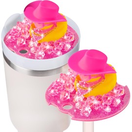 Haooryx Pink Cowgirl Duck Cup Topper - Sunglasses Cowboy Hat Rubber Duck Lid Plate Topper Cup 40oz Accessories Cover Cap for Tumbler Water Bottle Glitter Bling Decoration Women Girls Birthday Gifts