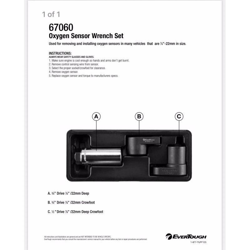 Evertough O’REILLY’S Oxygen Sensor Socket Set 7/8" 22mm Remover Installer