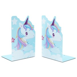 1 Pair Cute Unicorn Bookends,Cartoon Animal Nonskid Thickening Iron Book End Metal Bookends Desk Organizer Holder for Kid Girl Boy Book Shelves Divider Library School Office Home Decor (Blue)