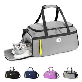 SKYSPER Gym Bag for Men Women with Shoe Compartment, Sports Duffle Holdall for Yoga/Swim, Weekend Travel Overnight Bag with External Wet-Dry Pocket & Large Side Pockets, Gray