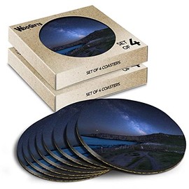 8 x Round Coasters - Milky Way Dunstanburgh Castle Coastline Cork Backed MDF Glossy Tea Coffee Accessory #53068