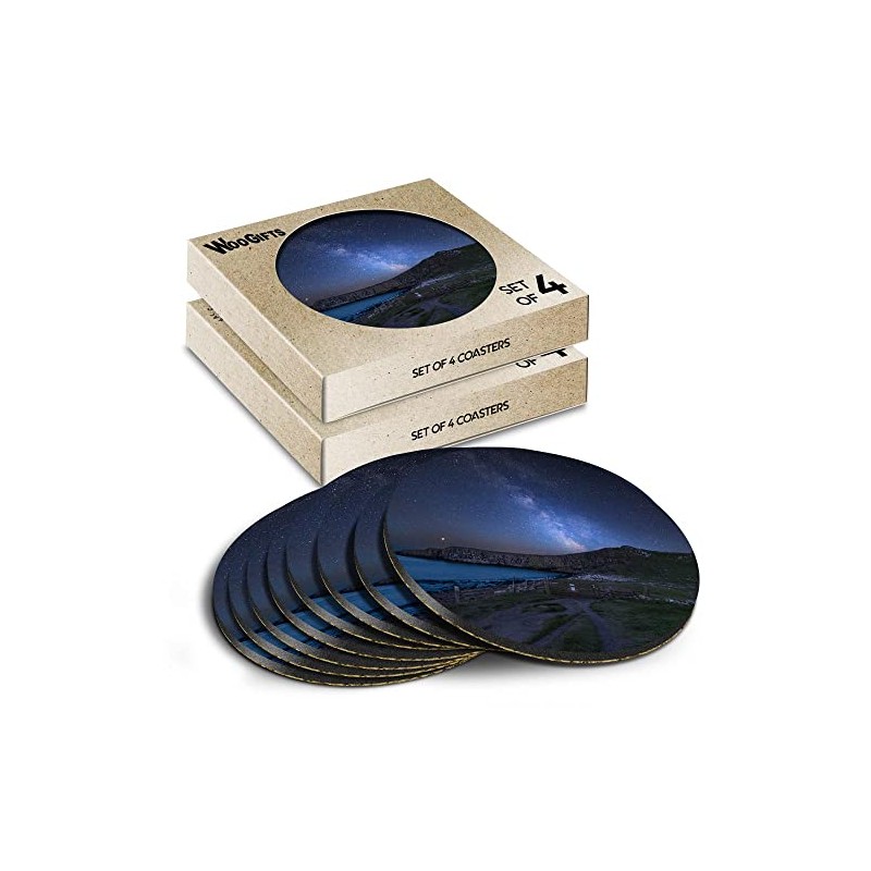 8 x Round Coasters - Milky Way Dunstanburgh Castle Coastline
