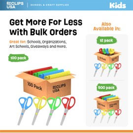 Kid Scissors Blunt Tip (100 Pack), Bulk Scissors For Kids Assorted Colors, School Supplies, Art Supplies