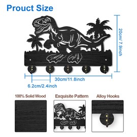 MAYJOYDIY Dinosaur Coat Rack Wall Mount Palm Tree Ancient Animal Wood Key Holder for Wall 11.8×7.9inch Decorative Key Hooks with 5 Alloy Hooks for Gift, Entryway, Front Door, Hallway, Kitchen, Office