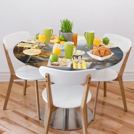 Fitted Round Tablecloth with Elastic Edge Autumn Deer Circle Table Cover Stain Wrinkle Resistant Washable 45-50 Inch Oil Cloth Summer Tablecloth for Kitchen Outdoor Party Picnic Decor