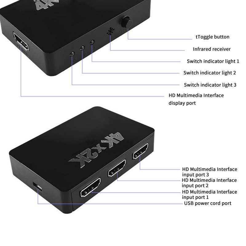 3 Input 1 Output Switcher HDMI-Compatible 2Kx4K HD Video Signal