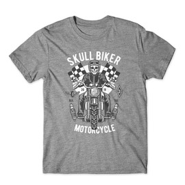 Skull Biker Motorcycle T-Shirt 100% Cotton Premium Tee New Gray (Small)