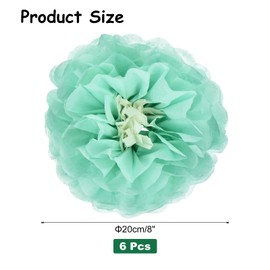 Rebower 6 Pcs Mint Green Paper Flowers, 8" 3D Tissue Paper Pom Poms Crepe Mexican Paper Flower, [for DIY Crafting Wall Wedding Birthday Party Decorations]