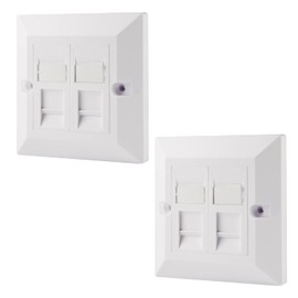 rhinocables CAT6 Ethernet Faceplate | Single 1, Double 2 & Quad 4 RJ45 Gang Wall Sockets | CAT 6 Setup for Printers, VoIP, Phones & More | Network Expansion for Home or Business (2 Port,Pack of 2)