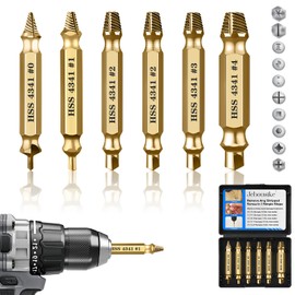 Gifts for Men, Jebousike 6Pcs Titanium Damaged Screw Extractor Set - Remover for Stripped Head Screws Nuts & Bolts Drill Bit Tools for Easy Removal of Rusty & Broken High Speed Steel Superb Gift(Gold)