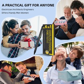 Men Valentines Day Gifts for Him Boyfriend Husband, Cool Gadgets Tools 6 in 1 Multitool Pen with Stylus, Level, Rulers, Screwdrivers, Father's Day Birthday Gift for Dad(Black)