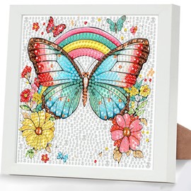 Butterfly Diamond Art Kits for Kids with Frame, 5D Diamond Painting Kits for Kids Ages 4-8-12, Diamonds Gem Art Gift for Girls Boys with Beautiful Package, Crafts for Home Wall Decor 7x7inch