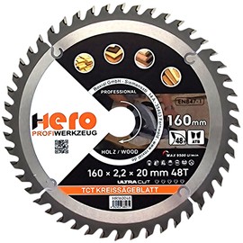HERO Circular Saw Blade 160 x 20/16 mm 48 Teeth Carbide Saw Blade TCT Replacement Saw Blade for Woodworking Soft & Hardwood, Non-Ferrous Metals Universal Hand Saw, Mitre Saw, Table Saw, Chop Saw