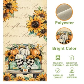 Croar Fall Thanksgiving Sunflower Dining Table Runner, Autumn Harvest Vintage Flower Teal Truck Pumpkin Burlap Kitchen Decoration, Retro Floral Indoor Outdoor Home Decor Party Supply 13 x 72 Inches