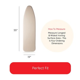 Ironing Board Cover 19 x 55 - Made in Italy - Wide Chemical Free Eco-Friendly Padded Covers - Unbleached, Untreated Natural Cotton & Wool Pad - 2 Layer, 3 Fastener Straps, Pull Bungee Cord