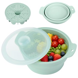 42oz Upgraded Silicone Foldable Microwave Steamer (Light Green)