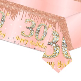 YAAVAAW Rose Gold Happy 30th Birthday Table Cloth TableCover,137 * 274cm 30th Birthday Decorations for Womens,Large Plastic Tablecloth for Women,Lady,Her 30th Birthday Party Table Supplies Decoration