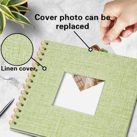 Vienrose DIY Photo Album, 20.5 x 20.5 cm, DIY Scrapbook Spiral Album with 40 White Pages, Linen Photo Album for Sticking in for Families, Baby, Wedding, Anniversary, Birthday, Grass Green