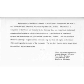 Mercury 1962 Mercury Meteor Two-Door Custom Sedan Press Photo and Release 0065