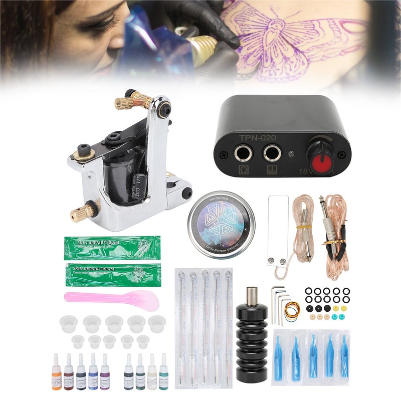 Coil Tattoo Machine Kit Clip Cord Foot Pedal Power Supply