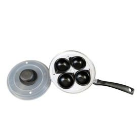 4 Cups Egg Poacher Pan With Vented Plastic Lid and Handle Removable 4 Cups Stainless Steel Pan Dishwasher Safe 20cm Pan