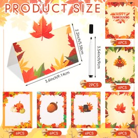 36 Pcs Thanksgiving Place Cards Pumpkin Fall Leaves Name Place Cards and 2 Pcs Permanent Markers Black Markers Name Tents Thankful Greeting Cards for Thanksgiving Harvest Party Bridal Shower Birthday